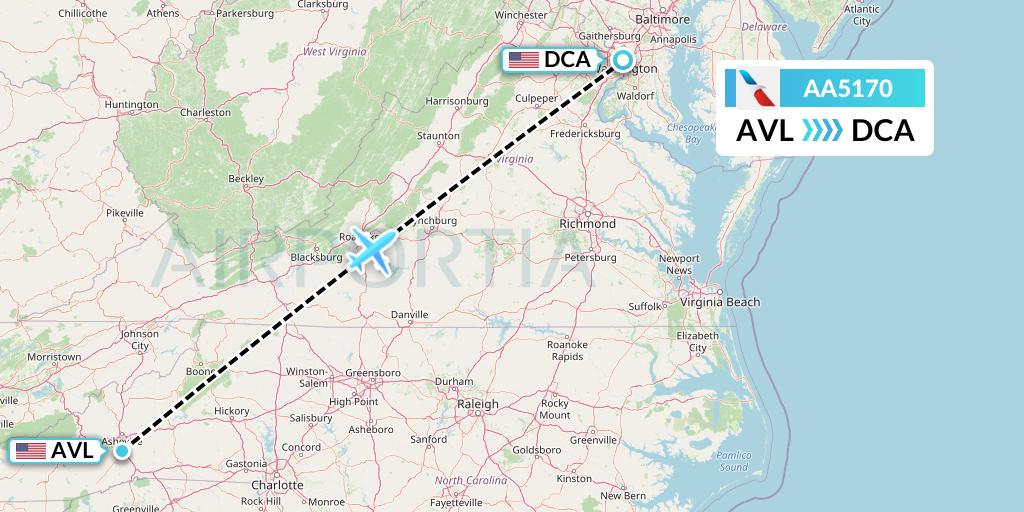 AA5170 American Airlines Flight Map: Asheville to Washington