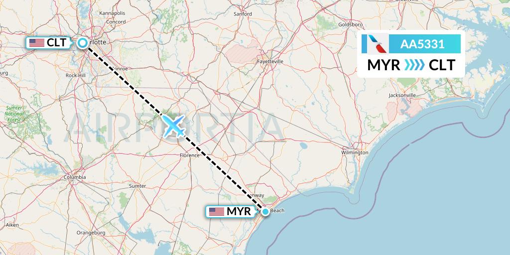 AA5331 American Airlines Flight Map: Myrtle Beach to Charlotte