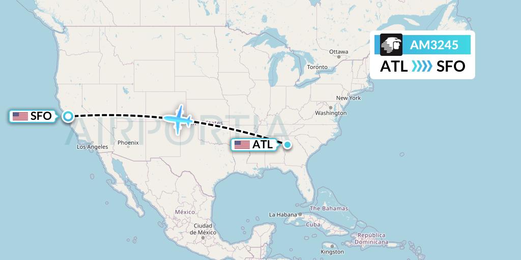 AM3245 Aeromexico Flight Map: Atlanta to San Francisco