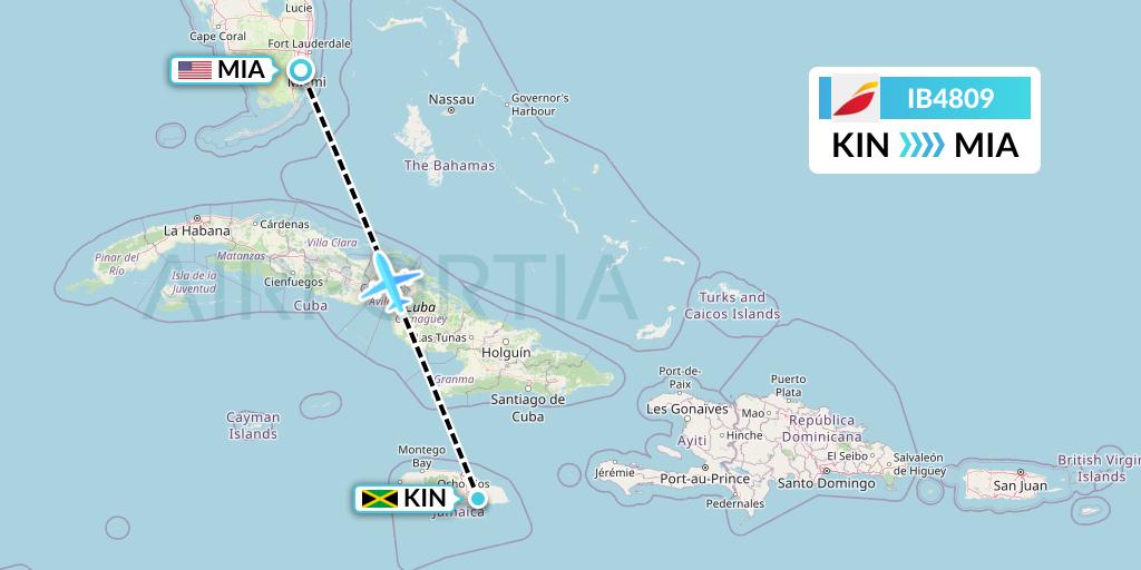 IB4809 Iberia Flight Map: Kingston to Miami