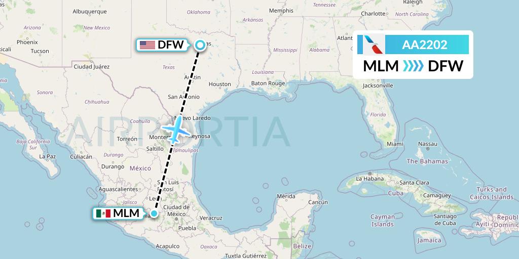 AA2202 American Airlines Flight Map: Morelia to Dallas