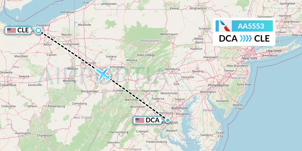 AA5553 American Airlines Flight Map: Washington to Cleveland