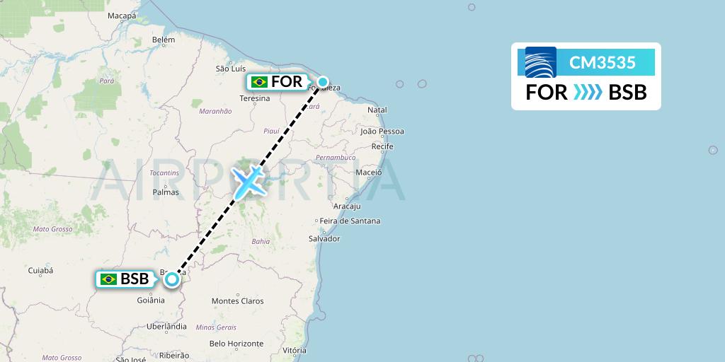 CM3535 Copa Airlines Flight Map: Fortaleza to Brasilia