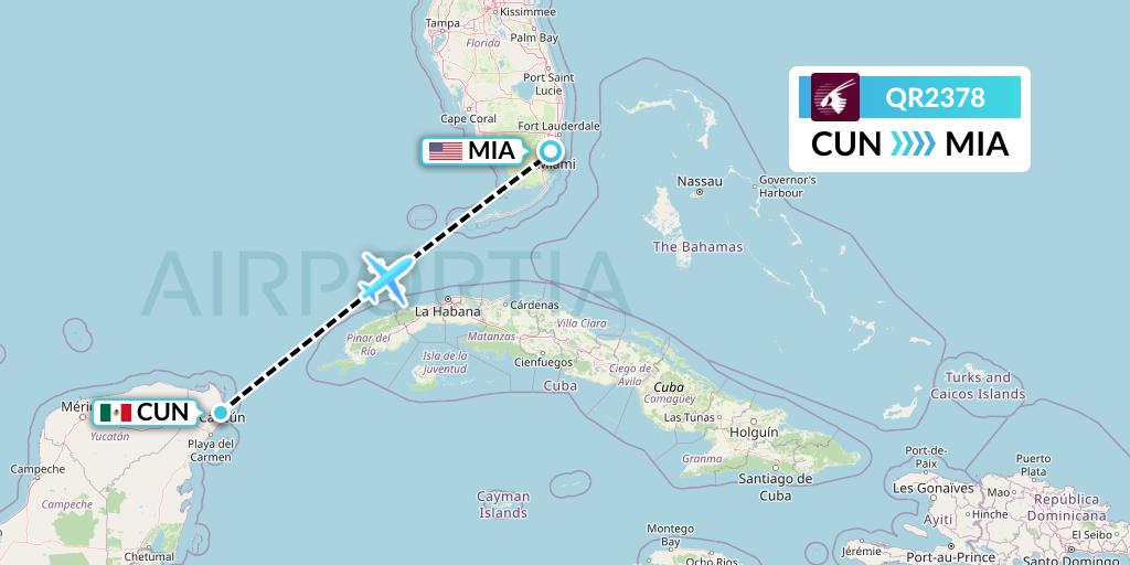 QR2378 Qatar Airways Flight Map: Cancun to Miami