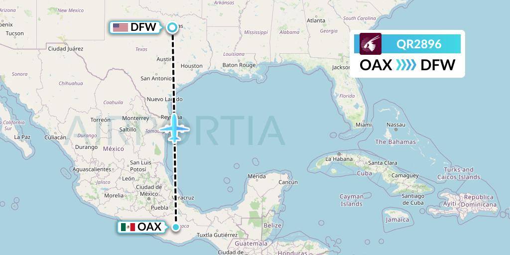 QR2896 Qatar Airways Flight Map: Oaxaca to Dallas