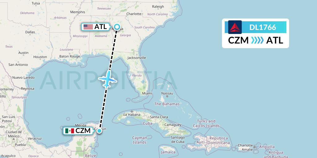 DL1766 Delta Air Lines Flight Map: Cozumel to Atlanta