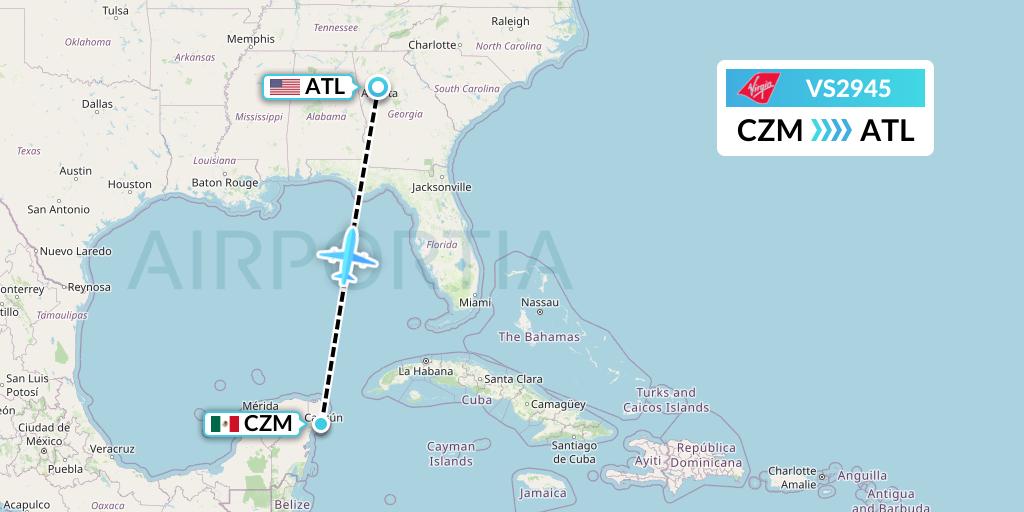 VS2945 Virgin Atlantic Airways Flight Map: Cozumel to Atlanta