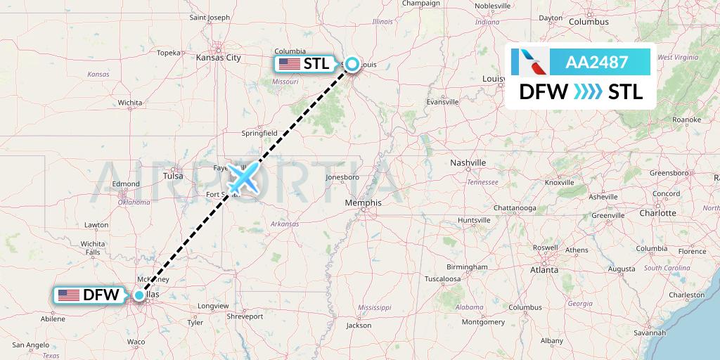 AA2487 American Airlines Flight Map: Dallas to St. Louis
