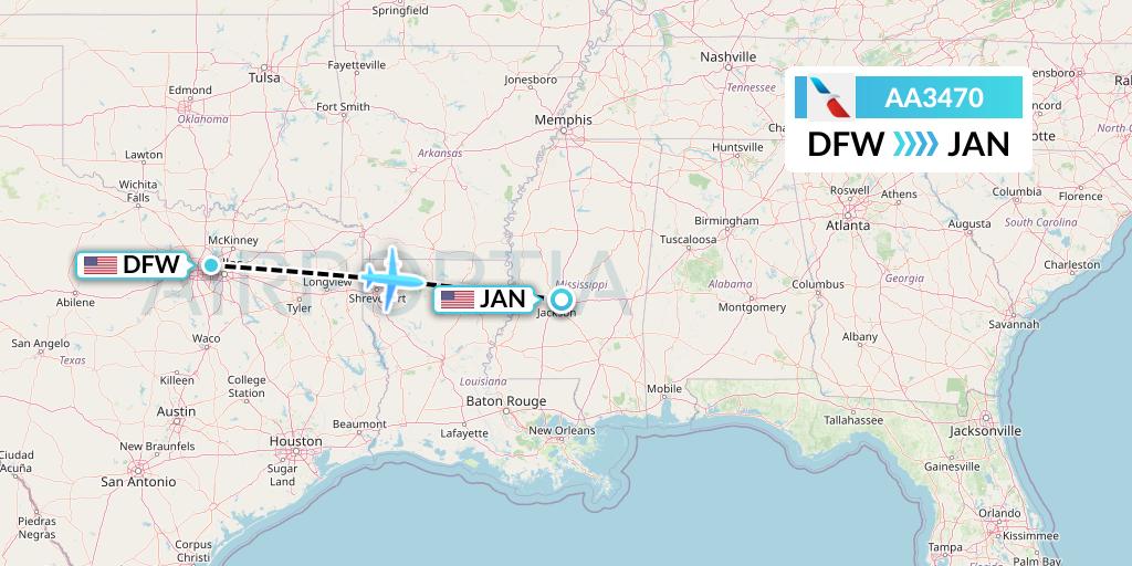 AA3470 American Airlines Flight Map: Dallas to Jackson