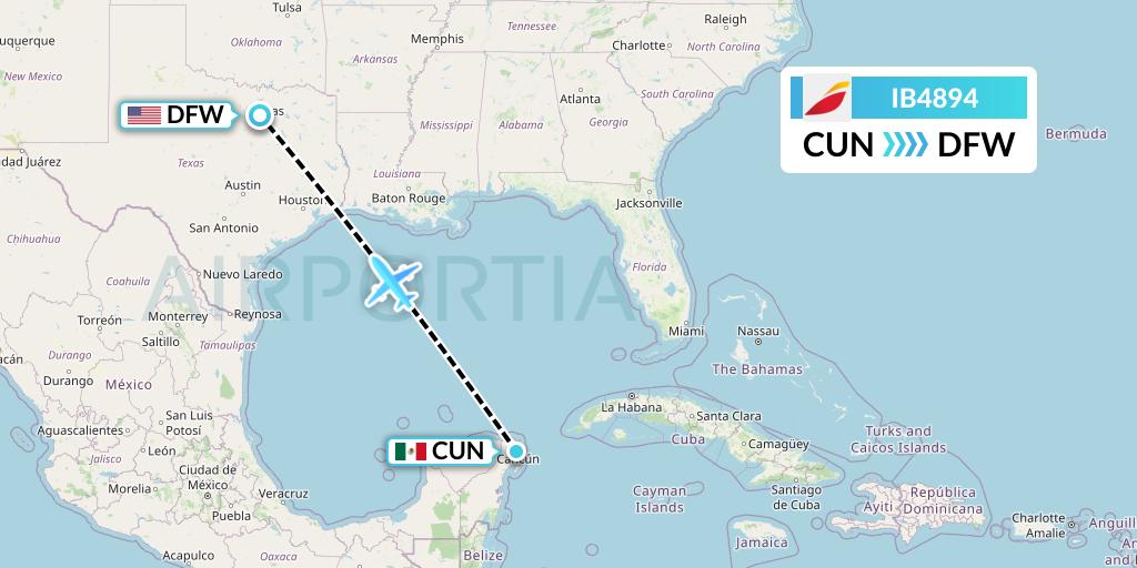 IB4894 Iberia Flight Map: Cancun to Dallas