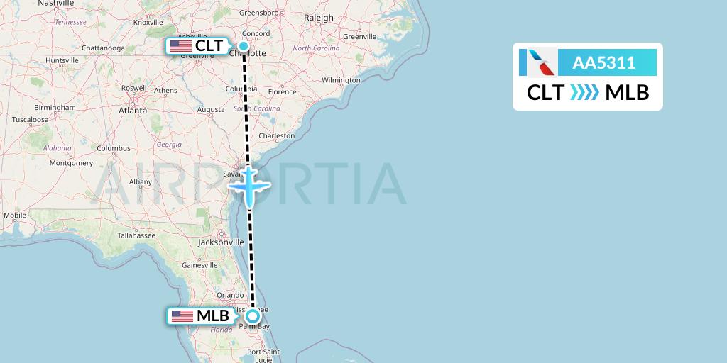 AA5311 American Airlines Flight Map: Charlotte to Melbourne