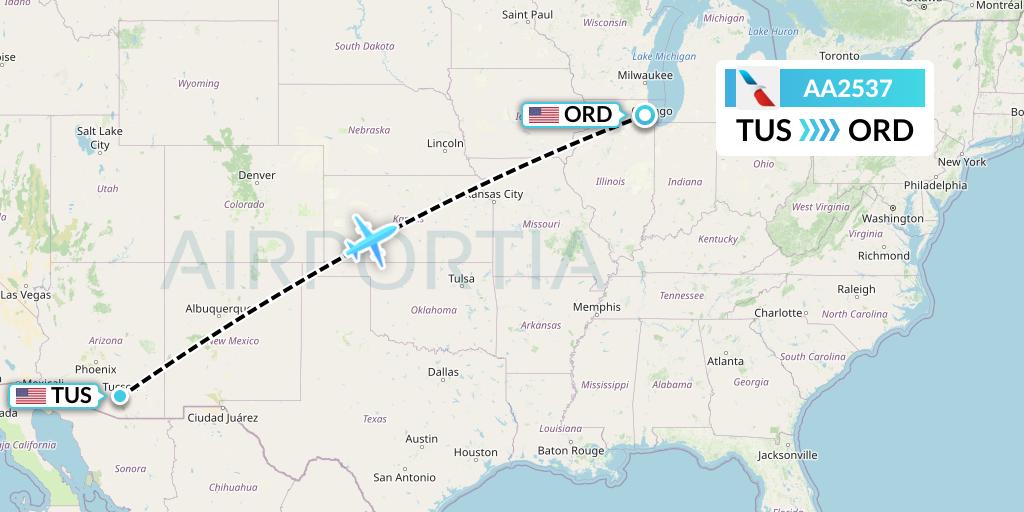 AA2537 American Airlines Flight Map: Tucson to Chicago