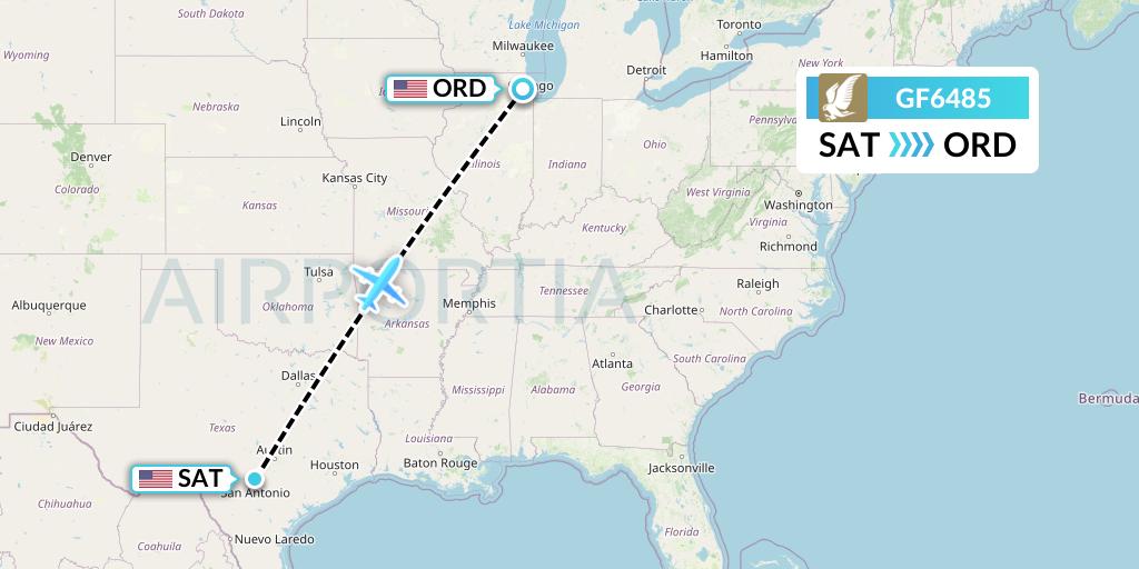 GF6485 Gulf Air Flight Map: San Antonio to Chicago