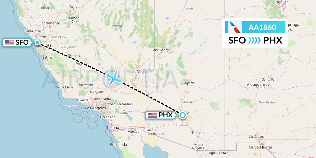 AA1860 American Airlines Flight Map: San Francisco to Phoenix