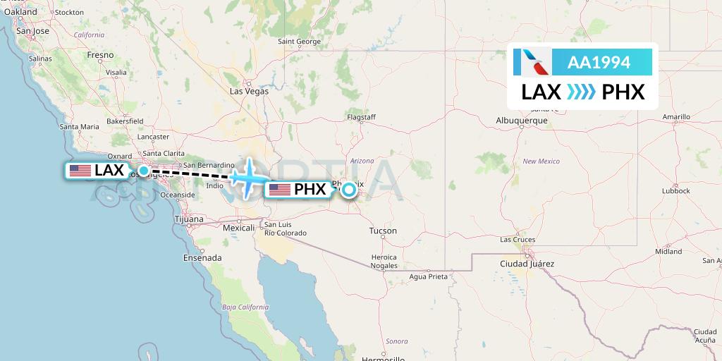 AA1994 American Airlines Flight Map: Los Angeles to Phoenix