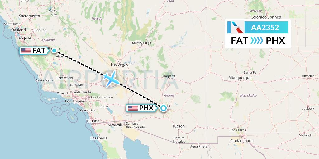 AA2352 American Airlines Flight Map: Fresno to Phoenix