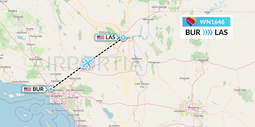WN1646 Southwest Airlines Flight Map: Burbank to Las Vegas