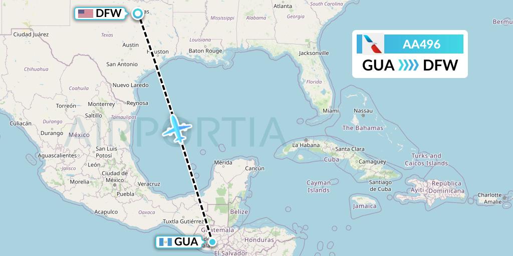 AA496 American Airlines Flight Map: Guatemala City to Dallas