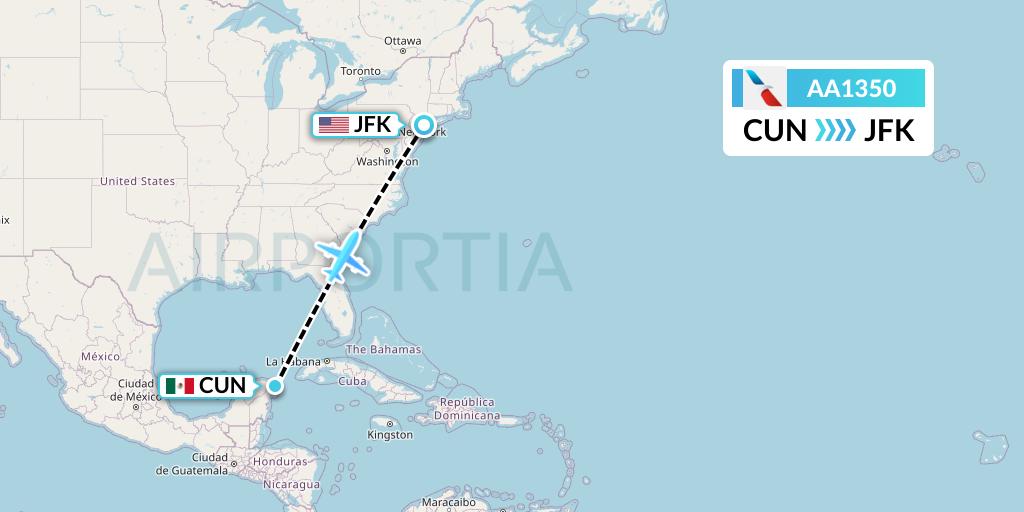 AA1350 American Airlines Flight Map: Cancun to New York