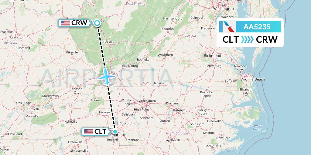 AA5235 American Airlines Flight Map: Charlotte to Charleston