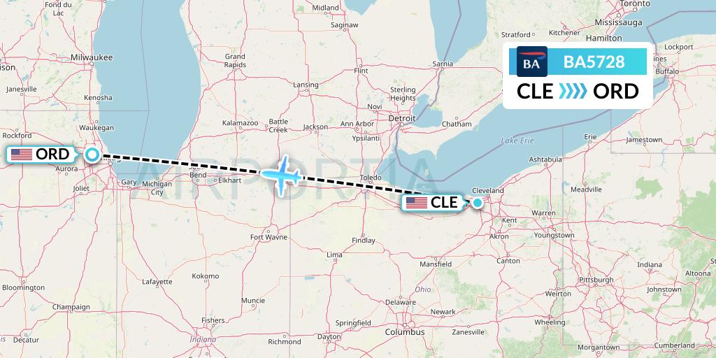 BA5728 British Airways Flight Map: Cleveland to Chicago