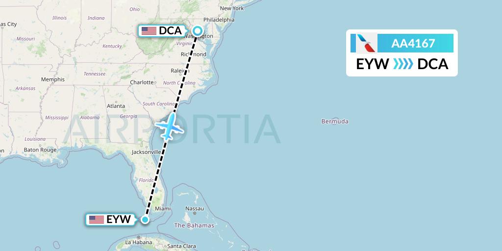 AA4167 American Airlines Flight Map: Key West to Washington