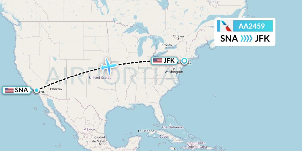 AA2459 American Airlines Flight Map: Orange County to New York