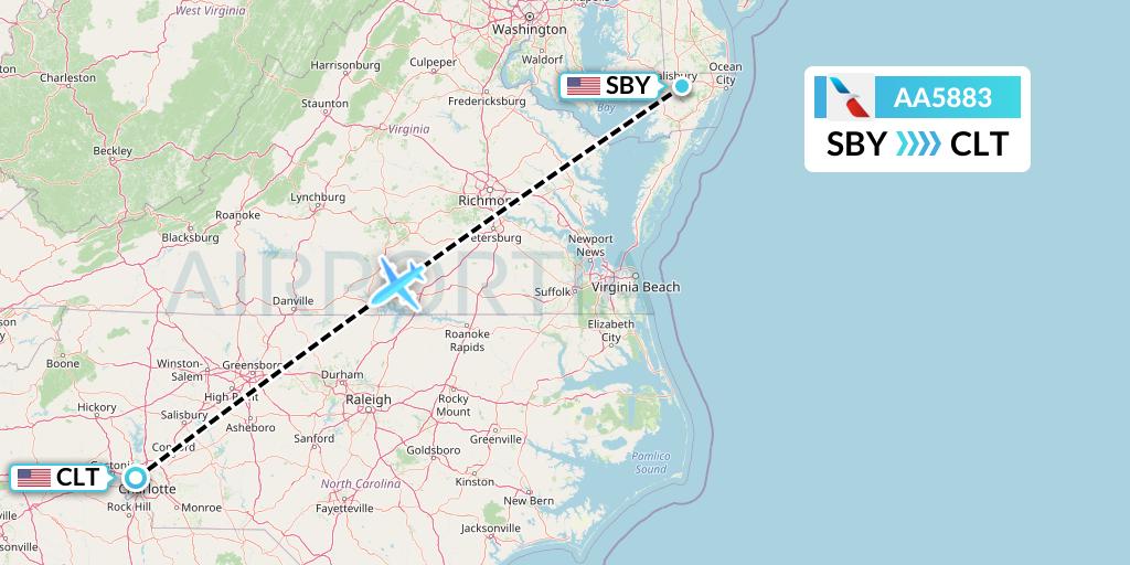 AA5883 American Airlines Flight Map: Salisbury to Charlotte