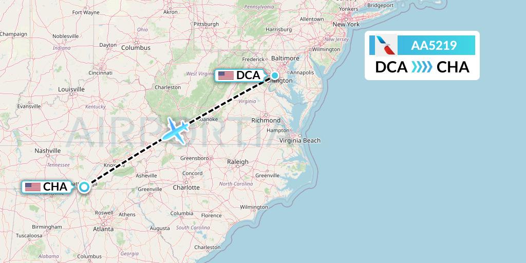 AA5219 American Airlines Flight Map: Washington to Chattanooga