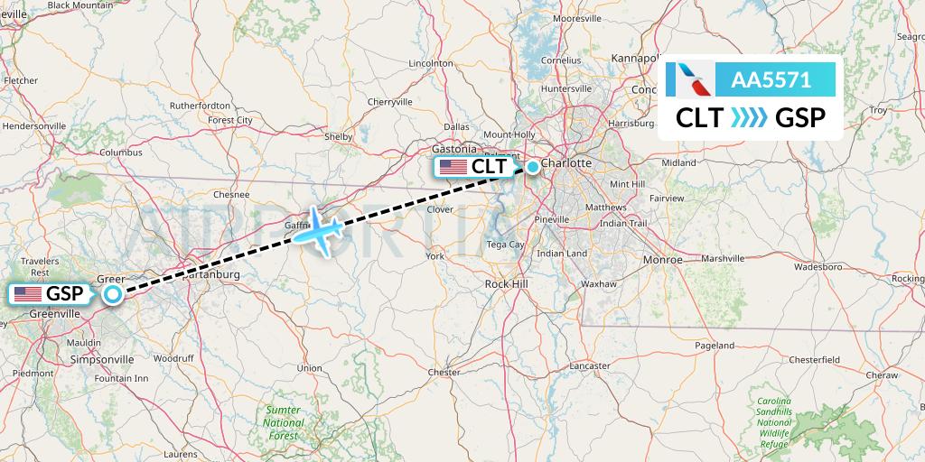 AA5571 American Airlines Flight Map: Charlotte to Greenville-Spartanburg