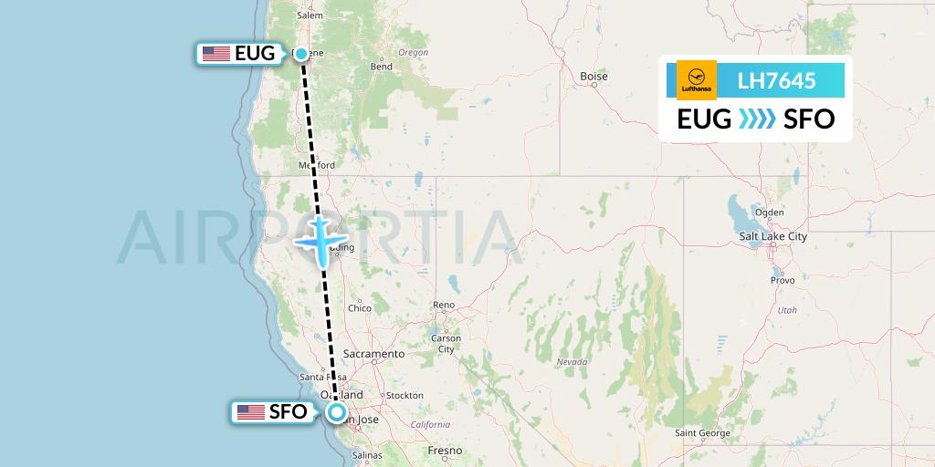 LH7645 Lufthansa Flight Map: Eugene to San Francisco