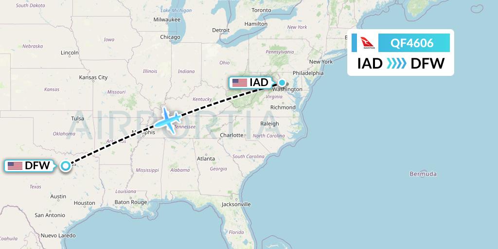 QF4606 Qantas Flight Map: Washington to Dallas