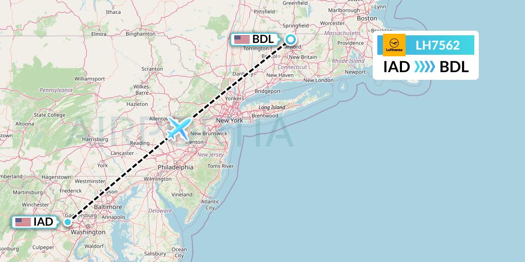 LH7562 Lufthansa Flight Map: Washington to Windsor Locks