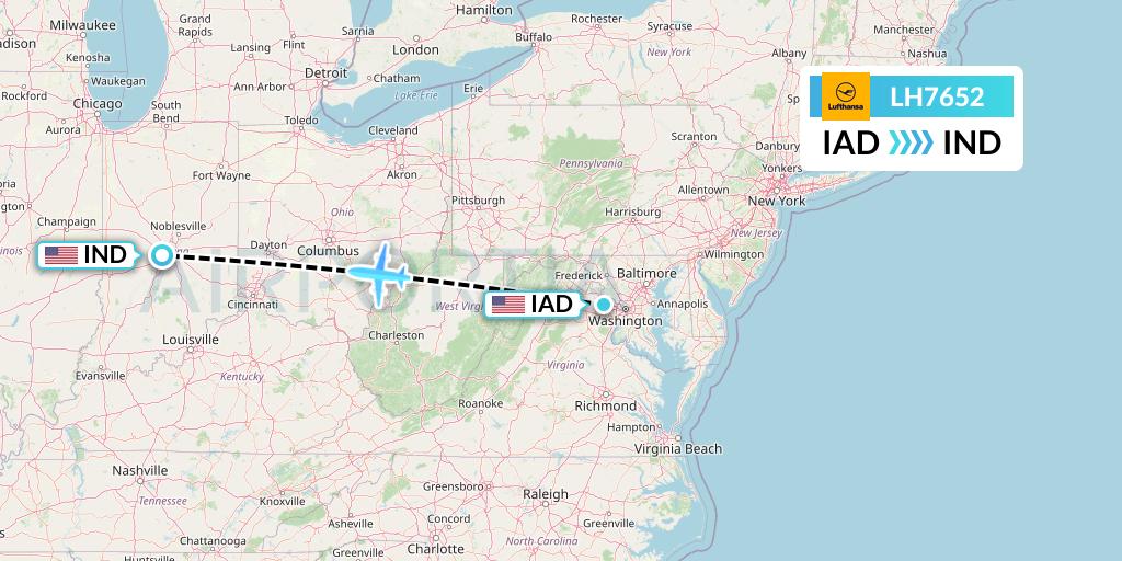 LH7652 Lufthansa Flight Map: Washington to Indianapolis