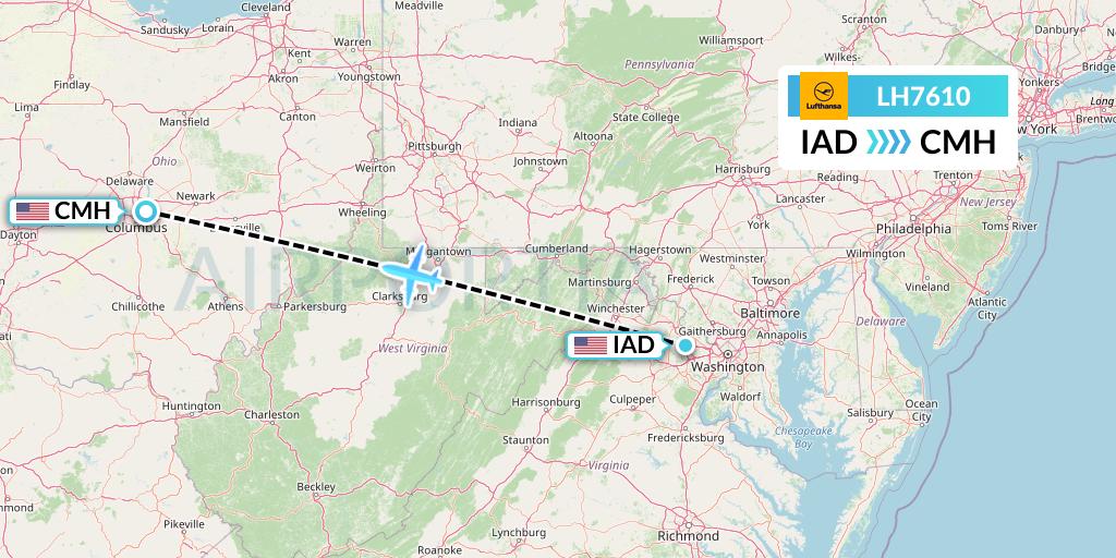 LH7610 Lufthansa Flight Map: Washington to Columbus