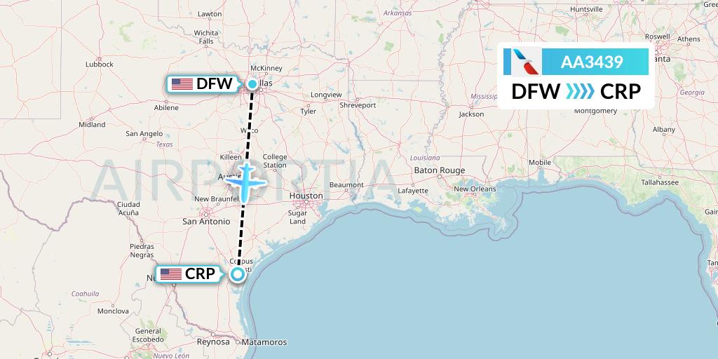 AA3439 American Airlines Flight Map: Dallas to Corpus Christi