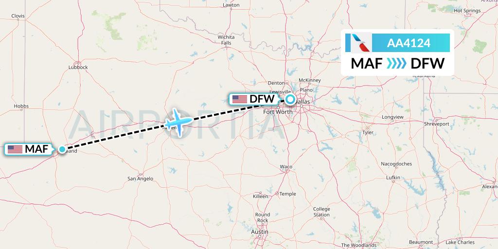 AA4124 American Airlines Flight Map: Midland to Dallas