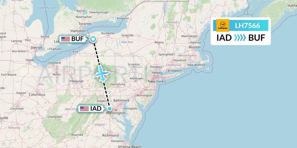 LH7566 Lufthansa Flight Map: Washington to Buffalo