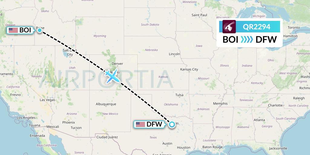 QR2294 Qatar Airways Flight Map: Boise to Dallas