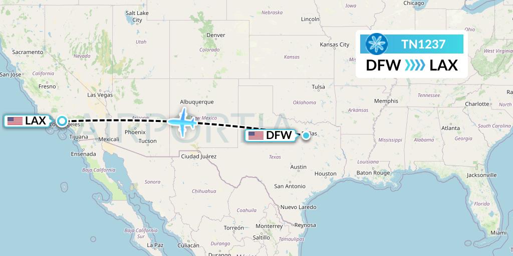 TN1237 Air Tahiti Nui Flight Map: Dallas to Los Angeles