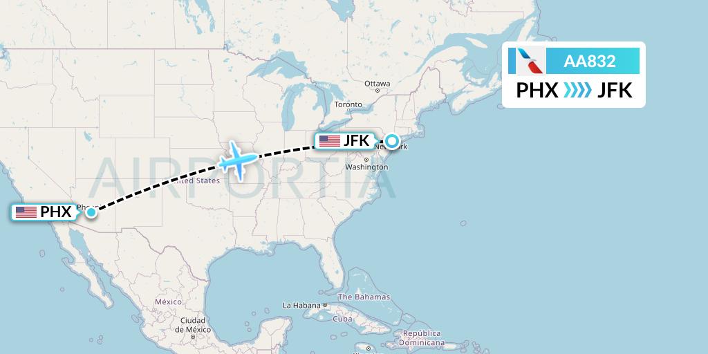 AA832 American Airlines Flight Map: Phoenix to New York