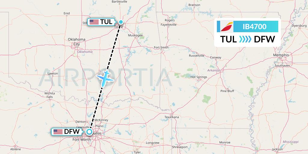 IB4700 Iberia Flight Map: Tulsa to Dallas