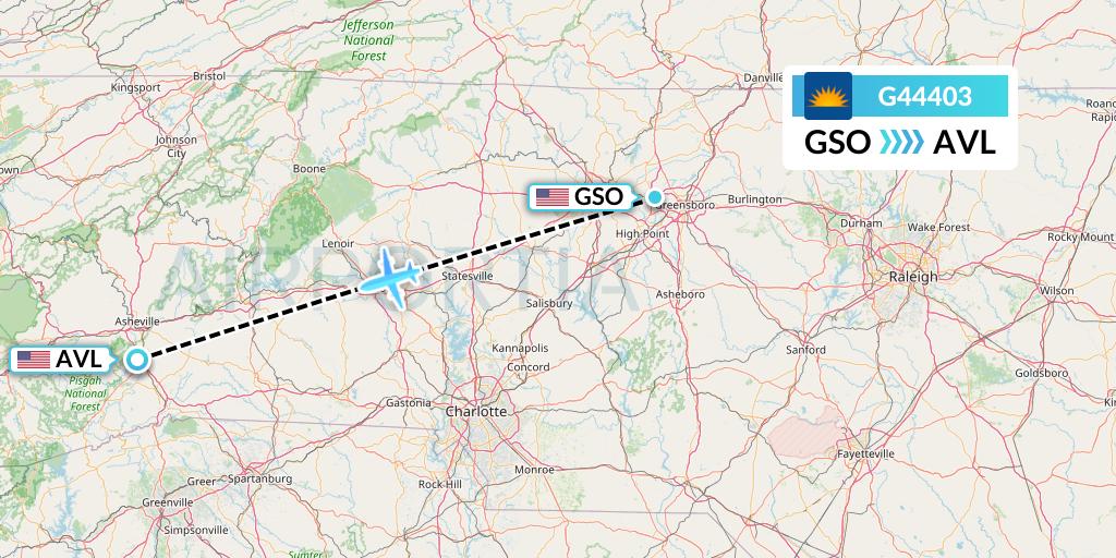 G44403 Allegiant Air Flight Map: Greensboro to Asheville
