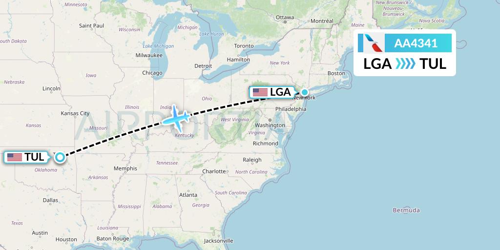 AA4341 American Airlines Flight Map: New York to Tulsa
