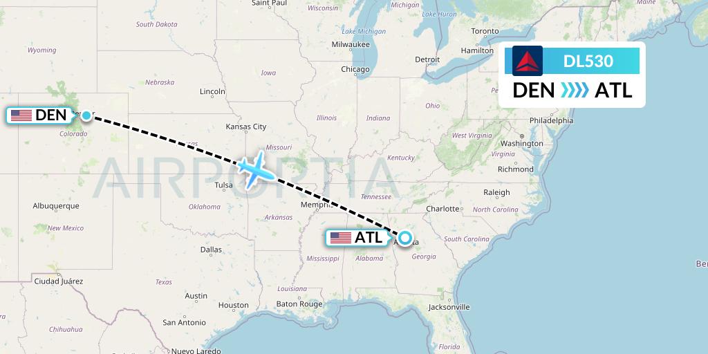 DL530 Delta Air Lines Flight Map: Denver to Atlanta