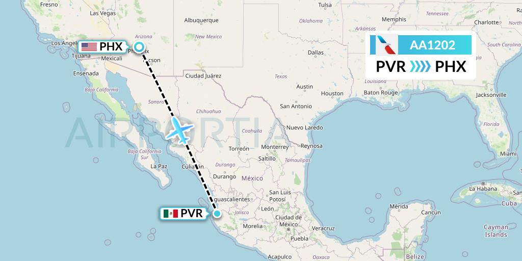 AA1202 American Airlines Flight Map: Puerto Vallarta to Phoenix