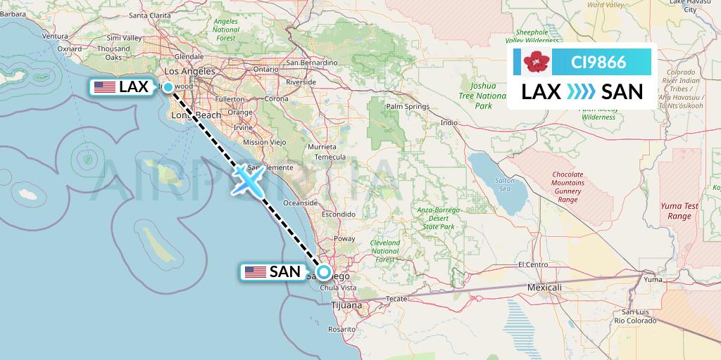 CI9866 China Airlines Flight Map: Los Angeles to San Diego