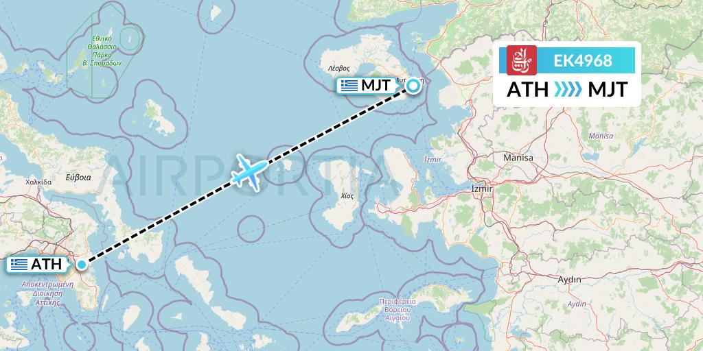 EK4968 Emirates Flight Map: Athens to Mytilene