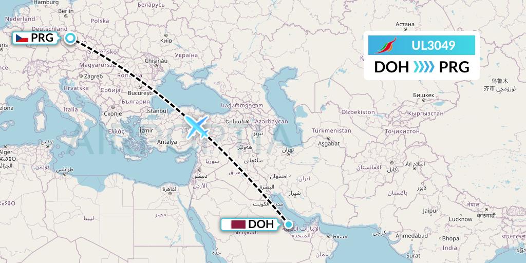 UL3049 SriLankan Airlines Flight Map: Doha to Prague