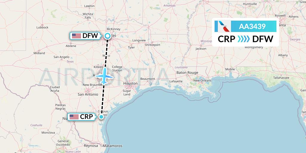 AA3439 American Airlines Flight Map: Corpus Christi to Dallas